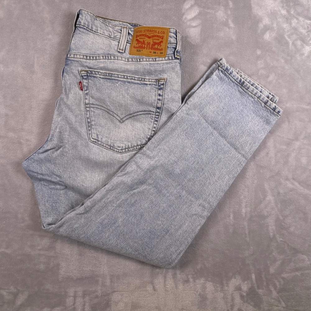Levis 531 Athletic Slim Jeans Mens 38x30 Light Wash Blue Tapered Denim Pants
